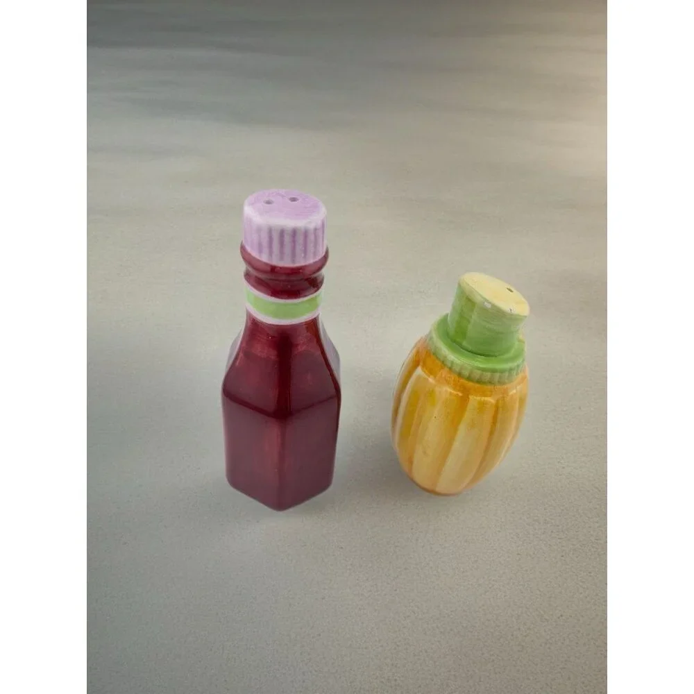 Ceramic Ketchup And Mustard Salt And Pepper Shakers